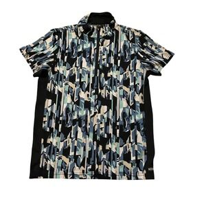 Kerrits EquiBreeze Ice Fil Short Sleeve Shirt Blue Geometric Horse Riding Top L